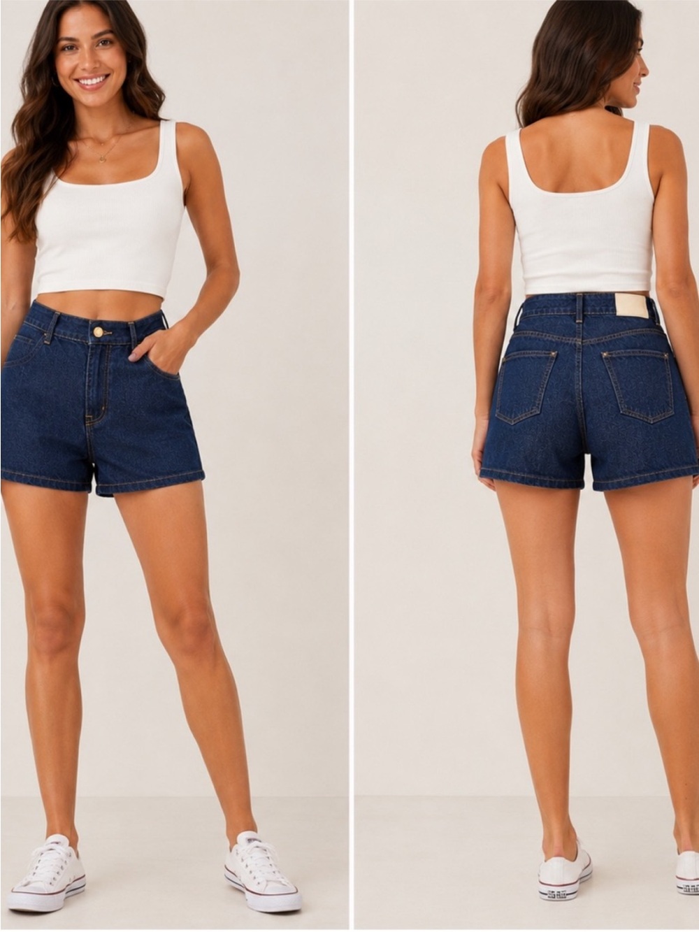 Zara Dark Blue High-Rise Denim Shorts